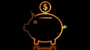 Glowing looping icon pig piggy bank and dollar coin neon effect, black background video