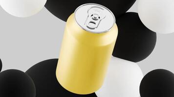 Refreshing Cola  yellow can floating animation with bubbles video