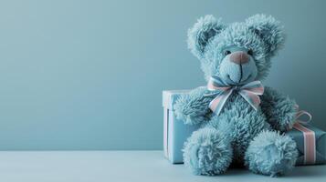 AI generated A Teddy Bear Holding a Gift Box, with Space for Text photo