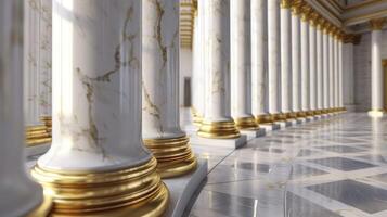 ai generado 3d representación blanco y oro mármol columnas adornando el exterior de el supremo Corte en Washington, corriente continua foto
