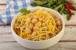 Delicous Pasta with scallop seafood photo