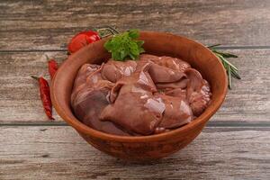 Raw chicken liver in the bowl photo