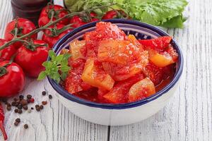 Hungarian lecho with tomato and paprika photo