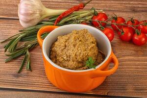 Jewish eggplant dip with oil photo