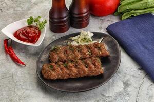 Kebab with beef served onion photo