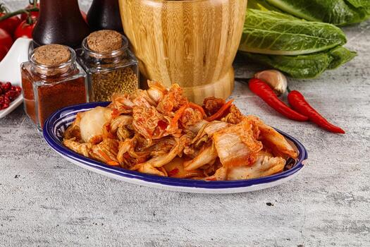 coreano cocina fermentado repollo kimchi foto