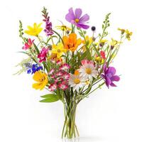 AI generated Colorful Spring Flower Bouquet Arrangement on White Background. Floral, Plant, Bloom, Petals photo