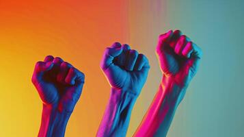 AI generated Fists Raised. Hand, Fist, DEIB, Diversity, Equity, Inclusion, Belonging, Equality, Protest, Union photo