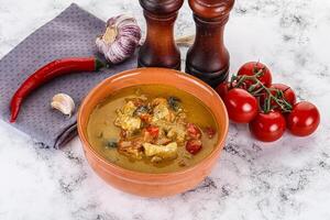 Traditional yellow Thai curry with chicken photo