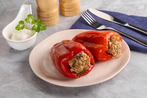 Stuffed bell pepper with minced meat and rice photo