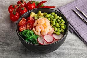 Hawaian cuisine - Poke with cocktail shrimps photo