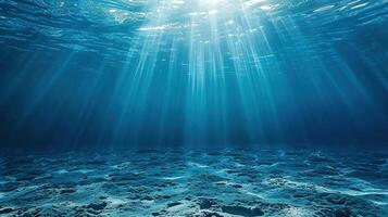 AI generated Beautiful Blue Ocean Undersea Background with Sunlight. Sea, Beach, Water, Marine, Underwater photo