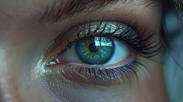 AI generated Woman Eye Detail. Macro, Detailed, Close Up, Beauty, Human, Iris, Person, Sight, Eyesight, Looking, Female, Closeup, Eyeball photo