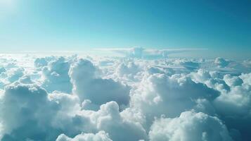 AI generated Sky Full of Clouds from Plane Window. Cloud, Aeroplane, Nature, Landscape, Weather, Light, Air photo