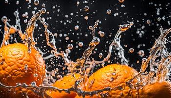 ai generado agua salpicaduras en naranja foto