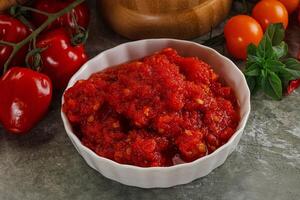 Fresh tomato puree pasta sauce photo