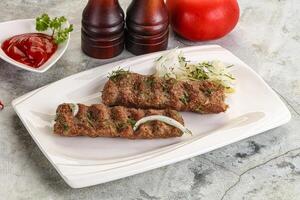 Kebab with beef served onion photo