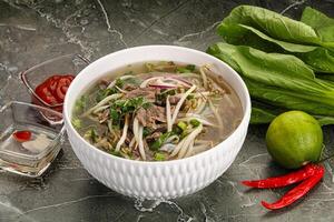 Vietnamese soup Pho Bo with beef photo