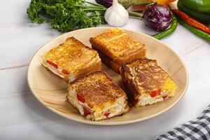Hot sandwich cheese and tomato photo