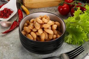 White canned beans in the bowl photo