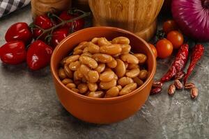 Canned beans in tomato sauce photo