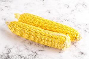 Sweet yellow raw corn cob photo