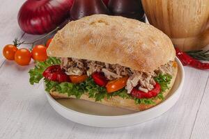 Ciabatta with canned tuna sandwich photo