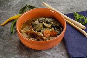 Thai green curry soup with basil photo