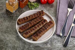 Grilled beef kebab minced meat photo