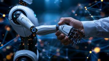 AI generated Robot handshake with human, future business partnership concept, Generative AI photo
