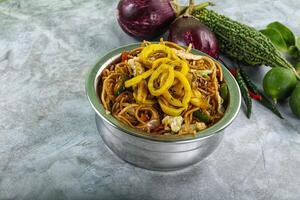 Stir fried noodles with squid photo
