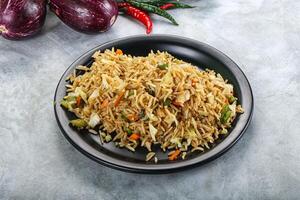 Stir fried rice with vegetables photo