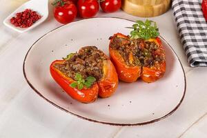 Bell pepper stuffed minced meat photo