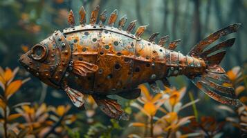 AI Generated Fish made from recycled metal scrap photo