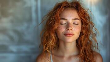 ai generado un joven niña hace un deseo y cruces su dedos, esperando para suerte, cerrado ojos, esperanzado gesto, aislado en un blanco estudio antecedentes foto