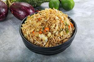 Stir fried rice with vegetables photo