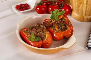 Bell pepper stuffed minced meat photo