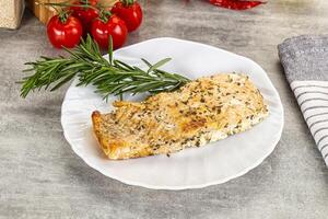 Baked salmon fish served rosemary photo