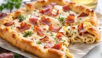 AI generated Homemade croziflette made with bacon, ham, cheese, cream photo