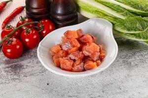 Salted salmon cubes for cooking photo