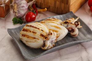 Grilled cuttlefish in the plate photo