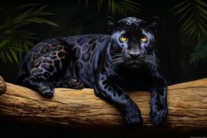 ai generado de cerca retrato de un negro jaguar mirando directamente a el espectador, generativo ai foto