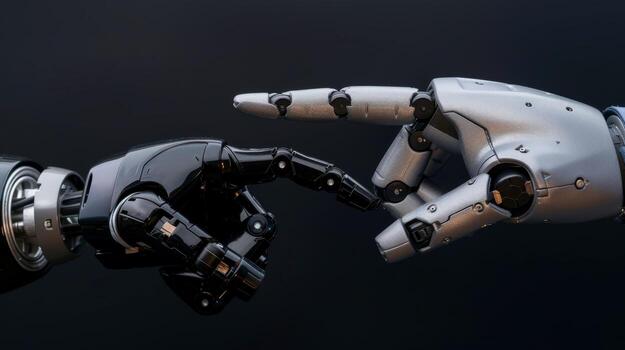 AI generated Robot finger making contact with robot finger, Generative AI photo