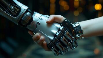 AI generated Robot handshake with robot, future business partnership concept, Generative AI photo