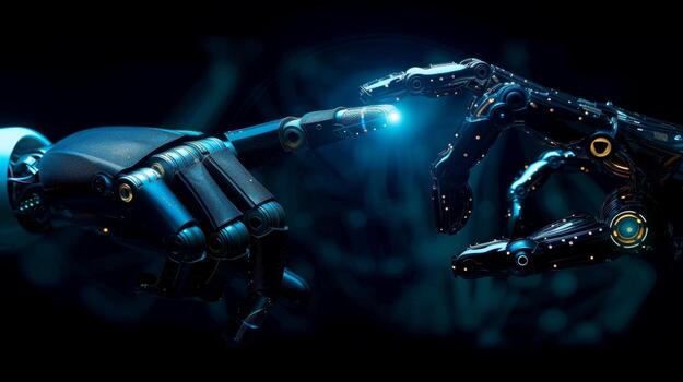 AI generated Robot finger making contact with robot finger, Generative AI photo