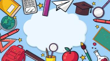 Back to School Frame Background Animation Supplies and a cloud with a space for your text video