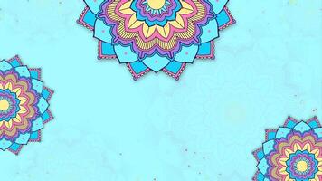 Colorful mandala Alpona flower pattern on a blue background video