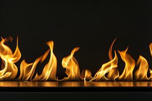 AI generated Close-up, Burning fire isolated on dark backdrop, seamless background, Generative AI photo