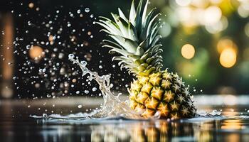 AI generated Water splashing on fresh pineapple photo