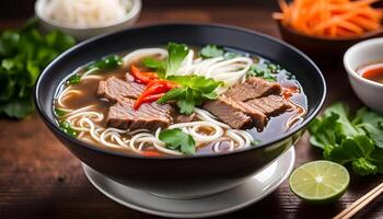 AI generated Vietnamese beef noodle soup, Pho Bo photo